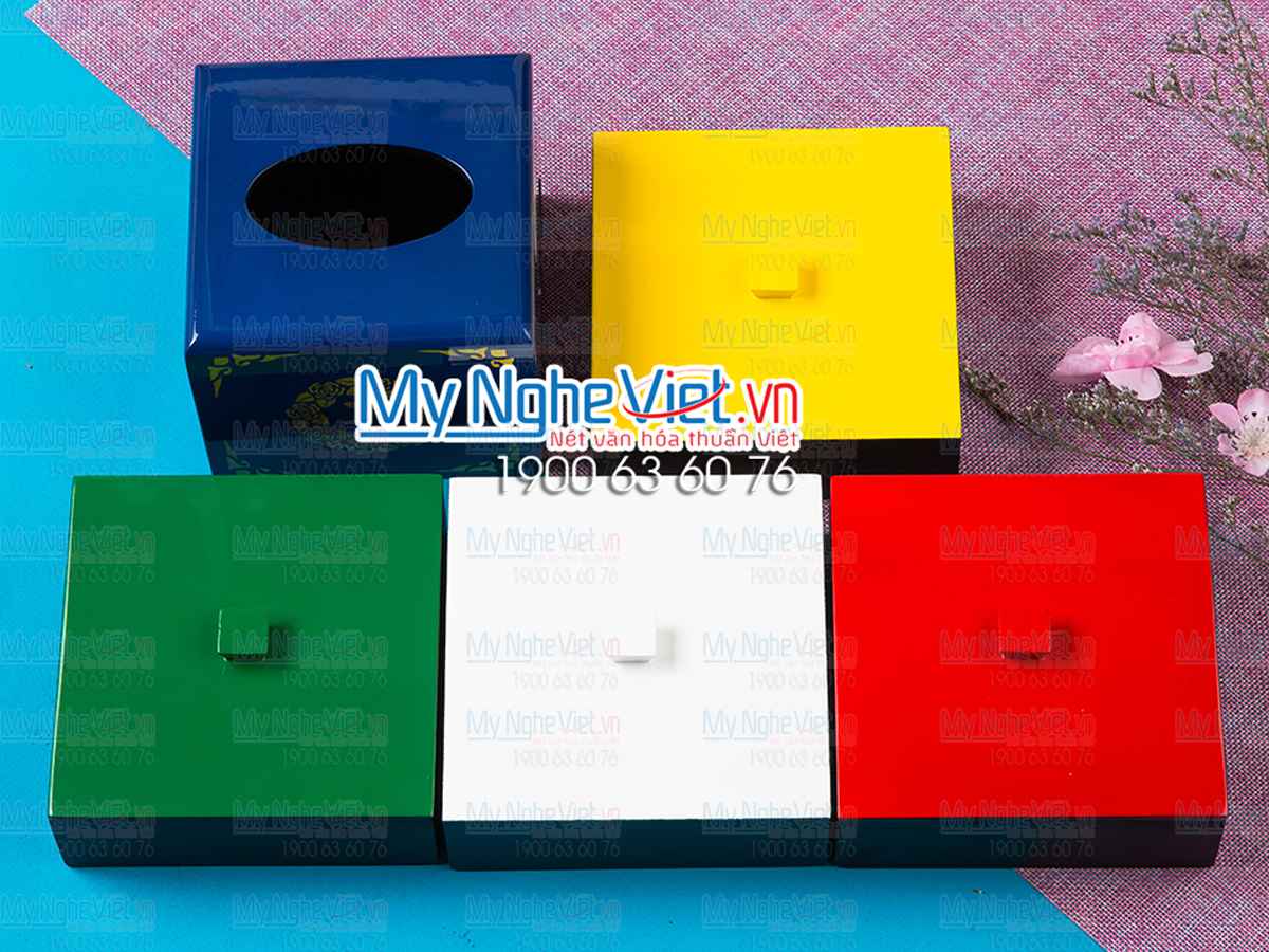 Bộ hộp đựng bánh trung thu 4 bánh + hộp khăn giấy vuông khắc hoa hồng xanh MNV-QT005
