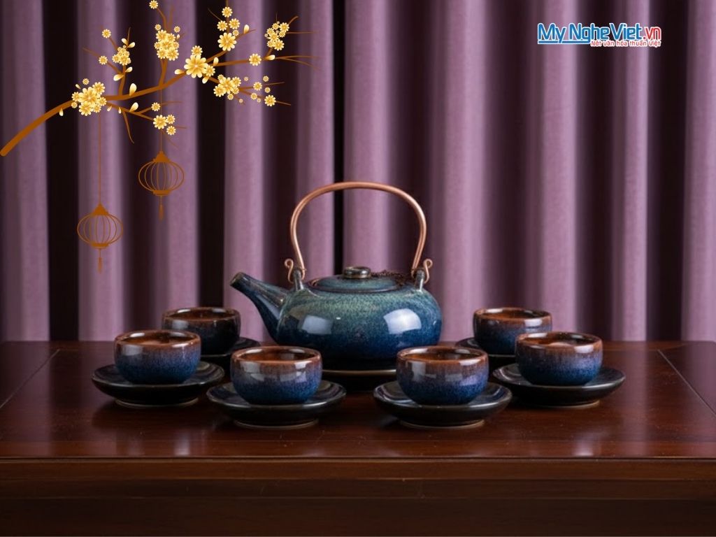 Bộ bình trà gốm Bát Tràng 