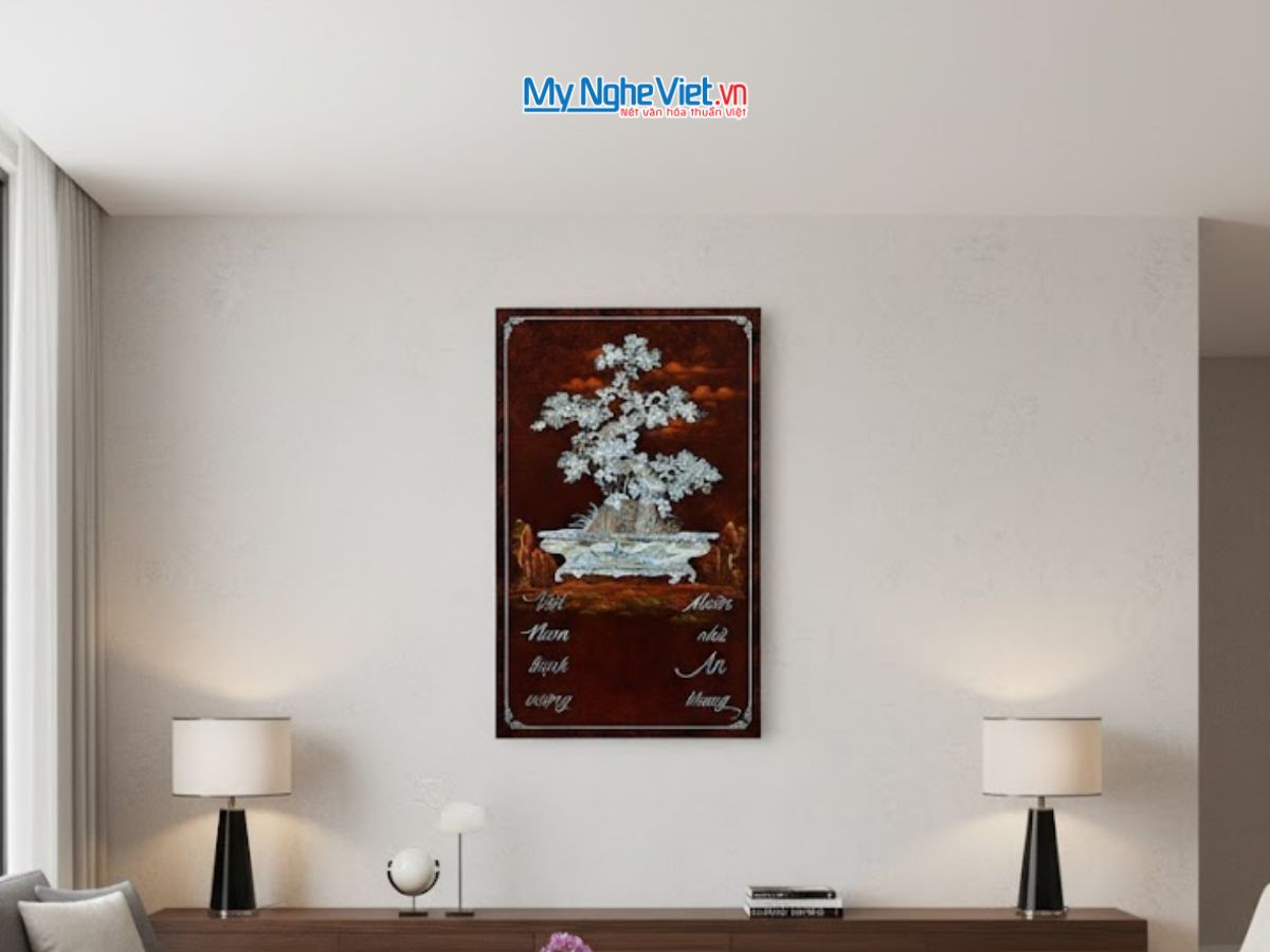 Lịch sơn mài hoa mai cẩn ốc đẹp MNV-TLSM02