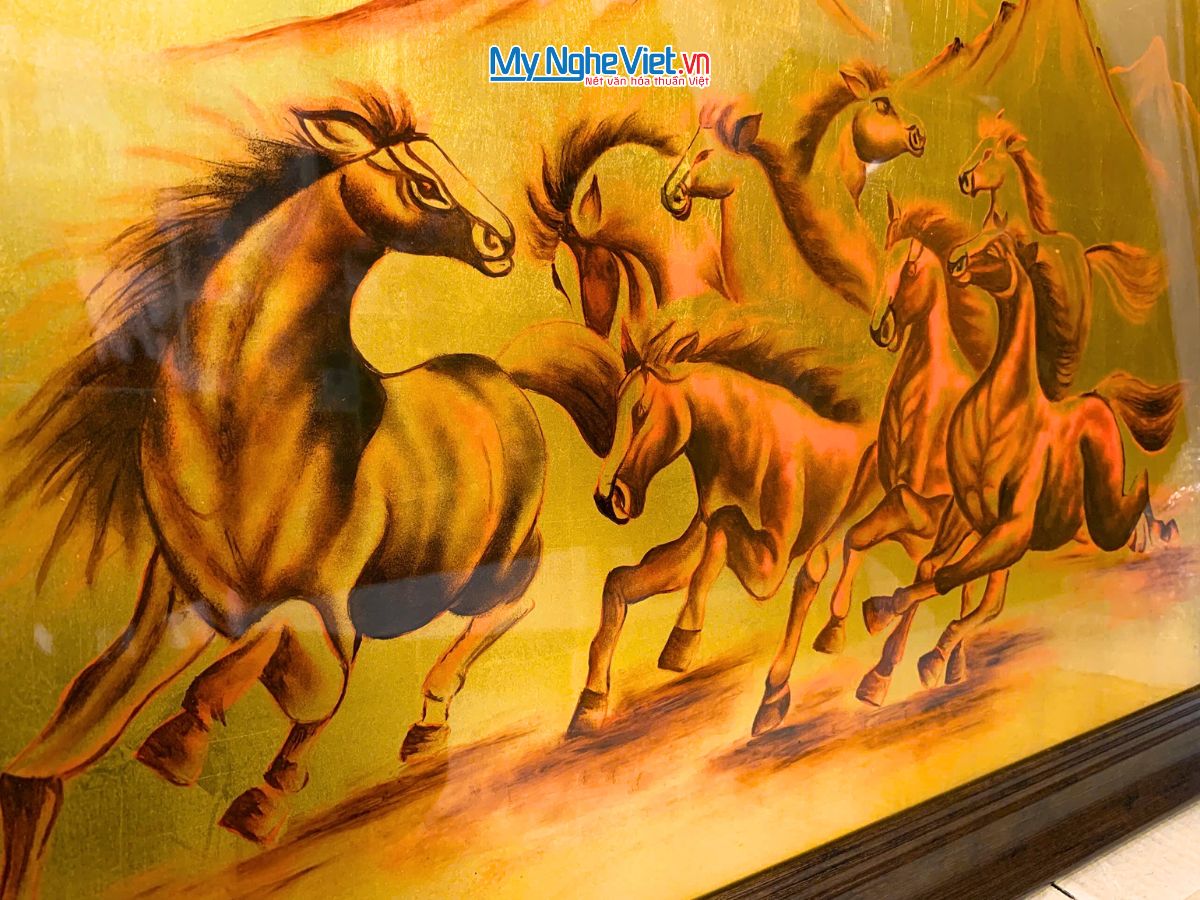 Tranh sơn mài mã đáo thành công dát vàng MNV-TSMDH8118