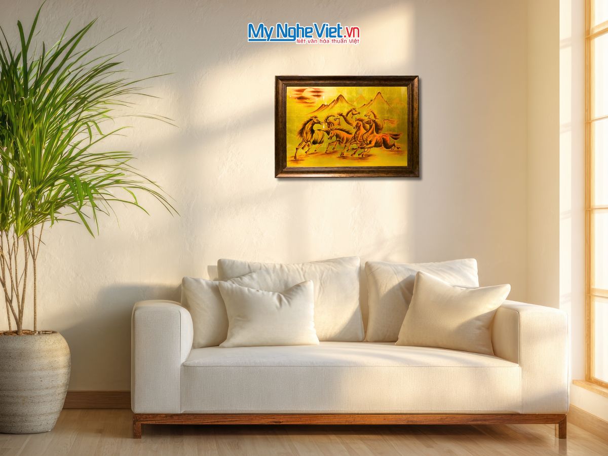 Tranh sơn mài mã đáo thành công dát vàng MNV-TSMDH8118