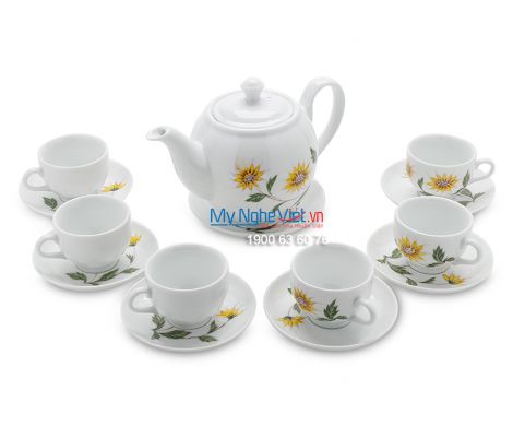   Bộ bình trà men trắng vẽ hoa hướng dương MNV-TS465