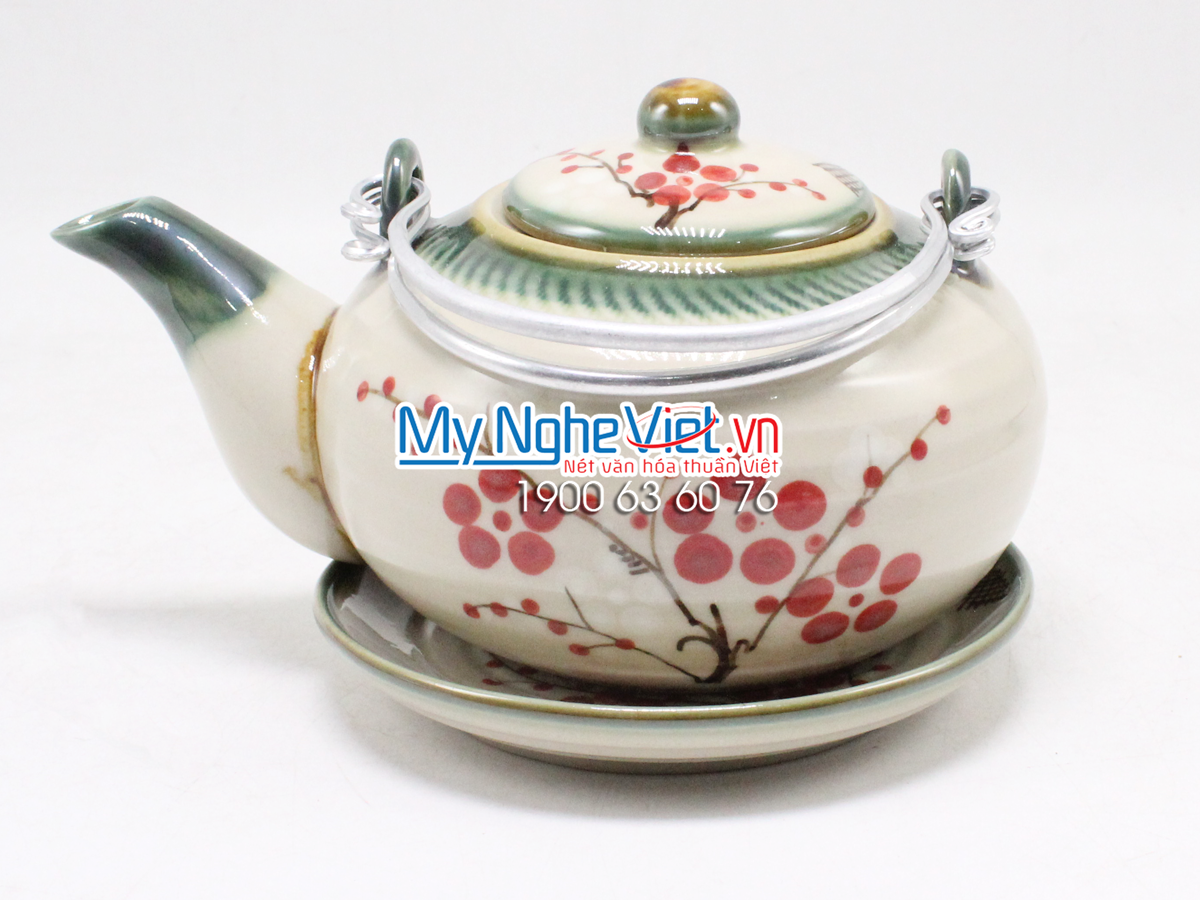 Bộ bình trà kiểu nhật vẽ đào đỏ 450ml MNV-TS519-2