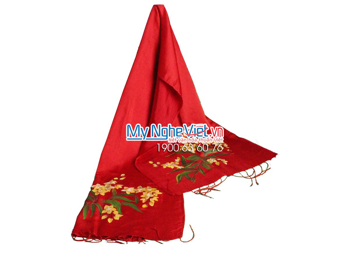 Khăn choàng cổ đỏ vẽ hoa MNV-KL79