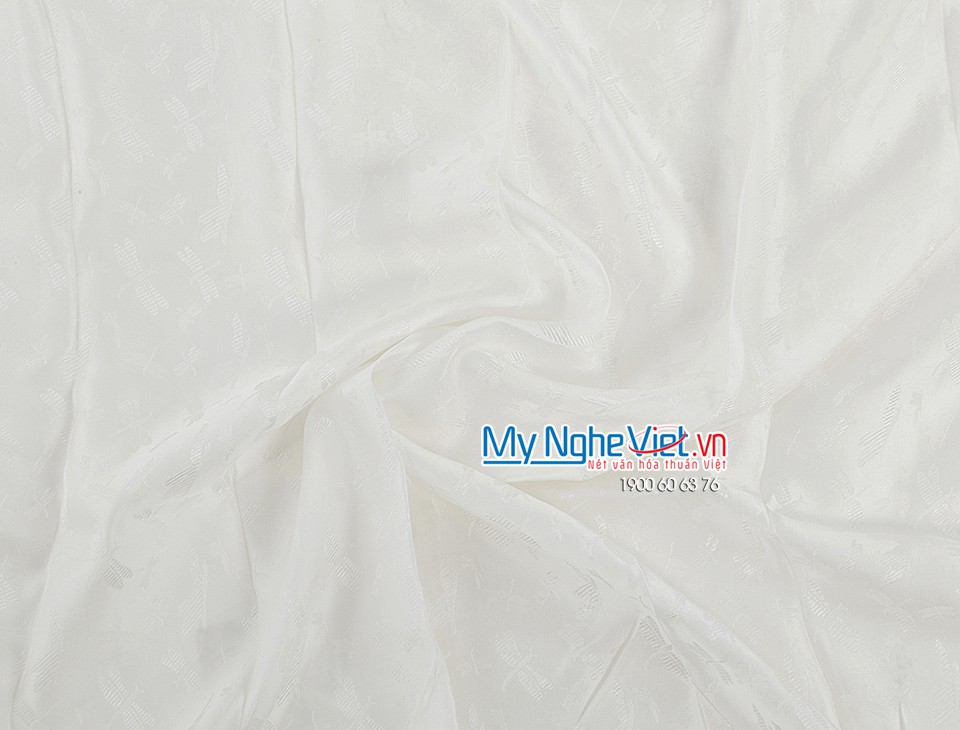 Lụa áo dài Hà Đông họa tiết chuồn nền trắng MNV-LHD11