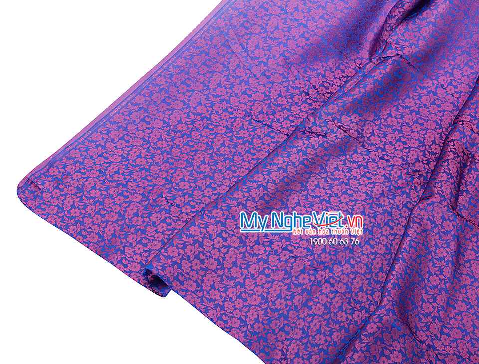 Lụa áo dài Hà Đông họa tiết hoa xanh nền hồng MNV-LHD21