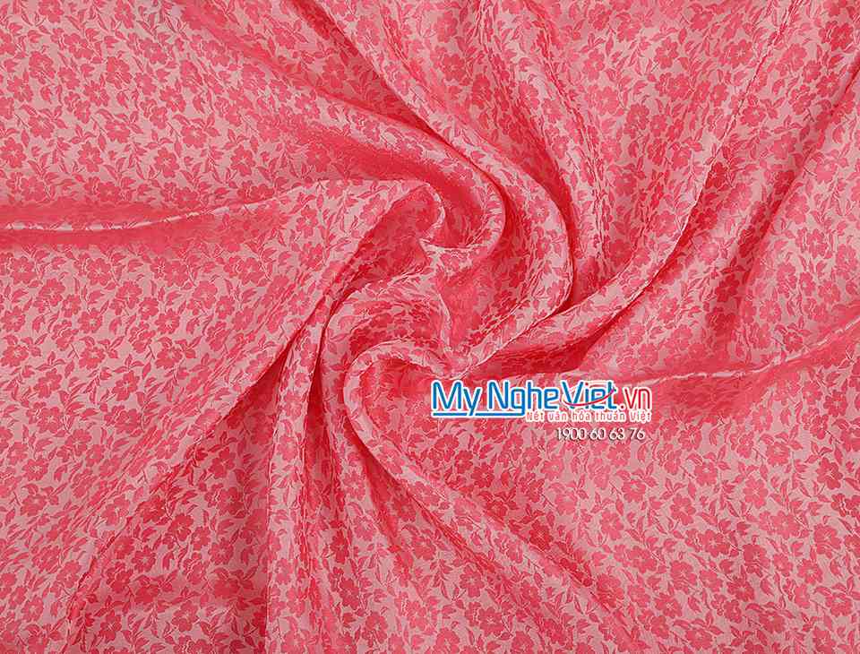 Lụa áo dài Hà Đông họa tiết hoa trắng nhỏ nền hồng MNV-LHD28