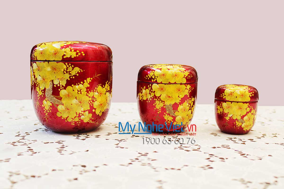  Bộ 3 hũ kẹo - quà tết vẽ hoa mai MNV-SMTT06