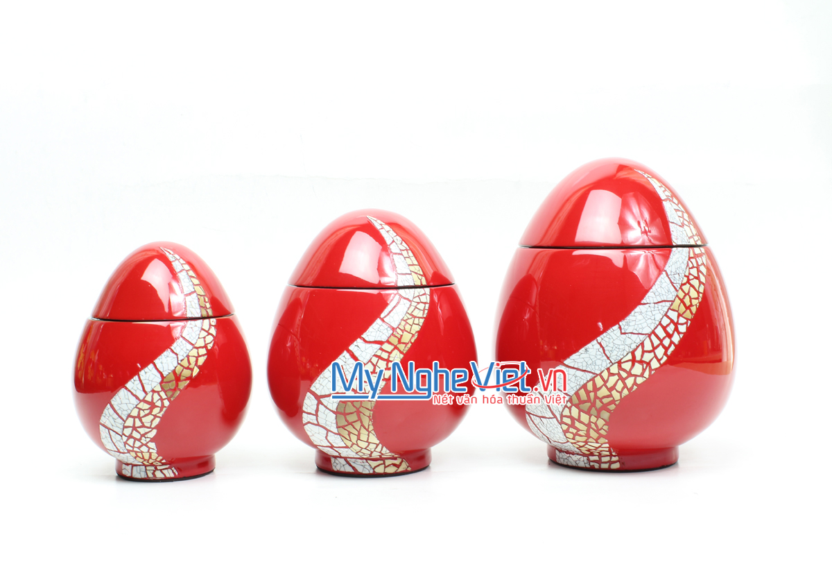 Bộ 3 Hũ hình trứng vẽ hoạ tiết MNV-QT129